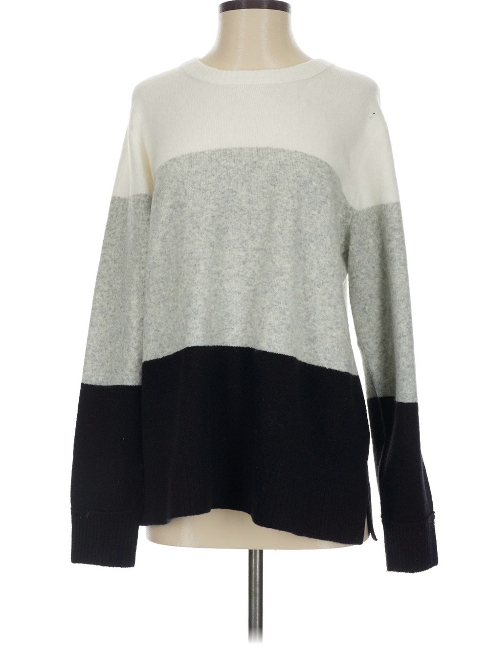J. Crew Three-Tone Crewneck Sweater in White, Gray & Black